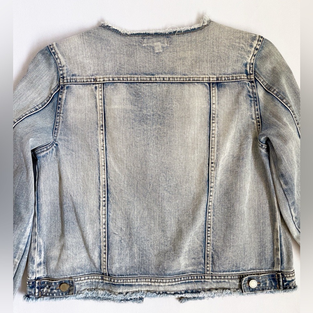 Wit & Wisdom Boho UrbanStreetwear Raw Hem Acid Wash Denim Jacket - Picture 10 of 13